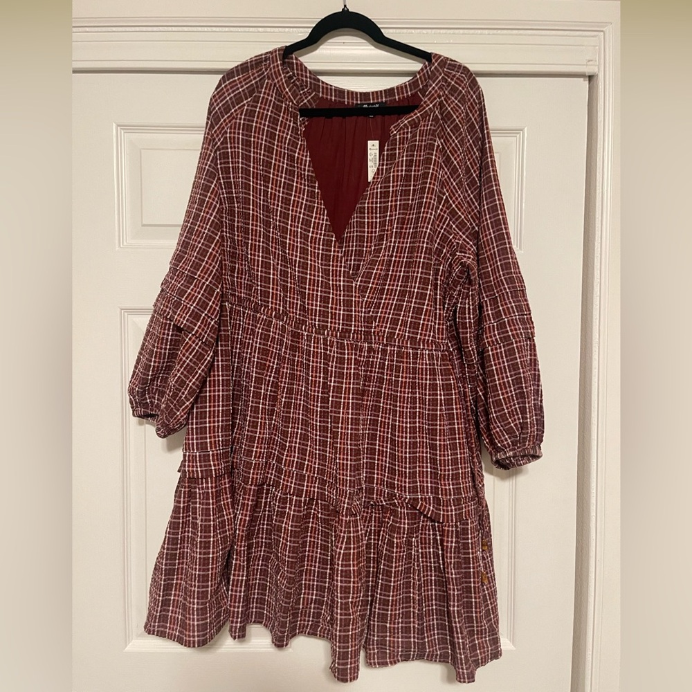 XL NWT Madewell Red Plaid Mini Dress